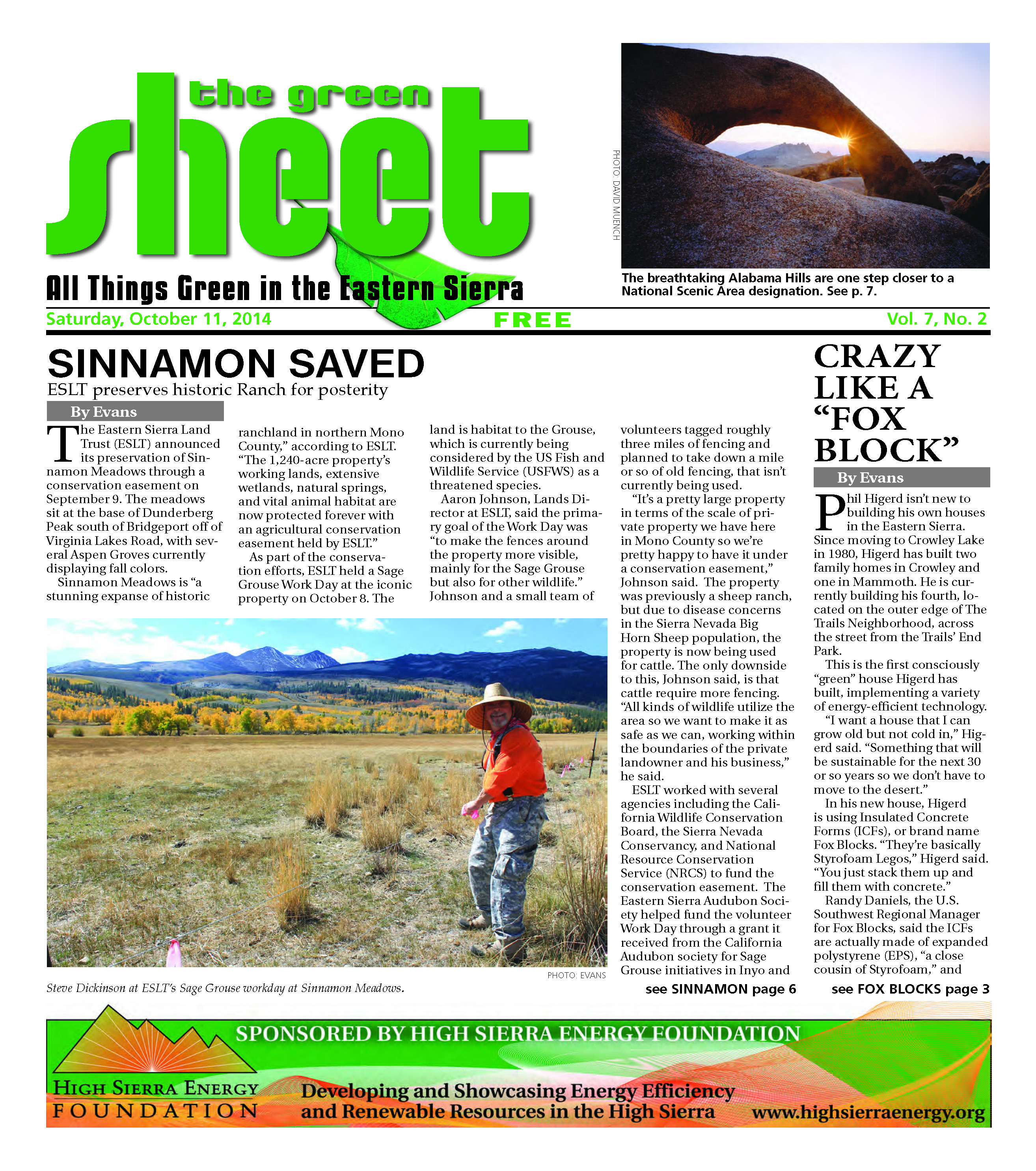 Green Sheet Fall 2014 front page